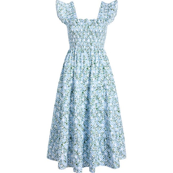 Hill House Dresses & Skirts - Women's Ellie Basketweave Vine Print Ruffle Shoulder Tiered Nap Dress, Blue